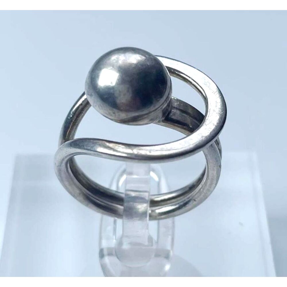Vintage Sterling Silver 925 Bypass Interlock Ball Band Ring Mexico 6"